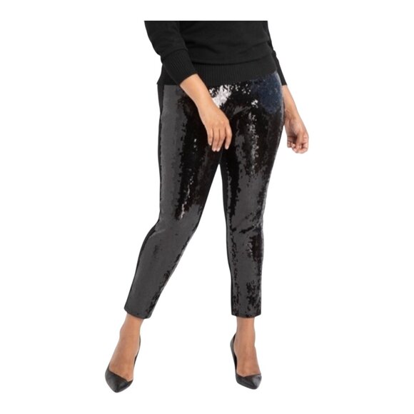 Eloquii Miracle Flawless Sequin Front Ponte High Rise Black Leggings Size 14 - Picture 3 of 12